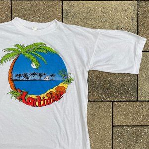 Vintage MARTINIQUE Single Stitch Island Boy White T Shirt Size XXL 2XL READ